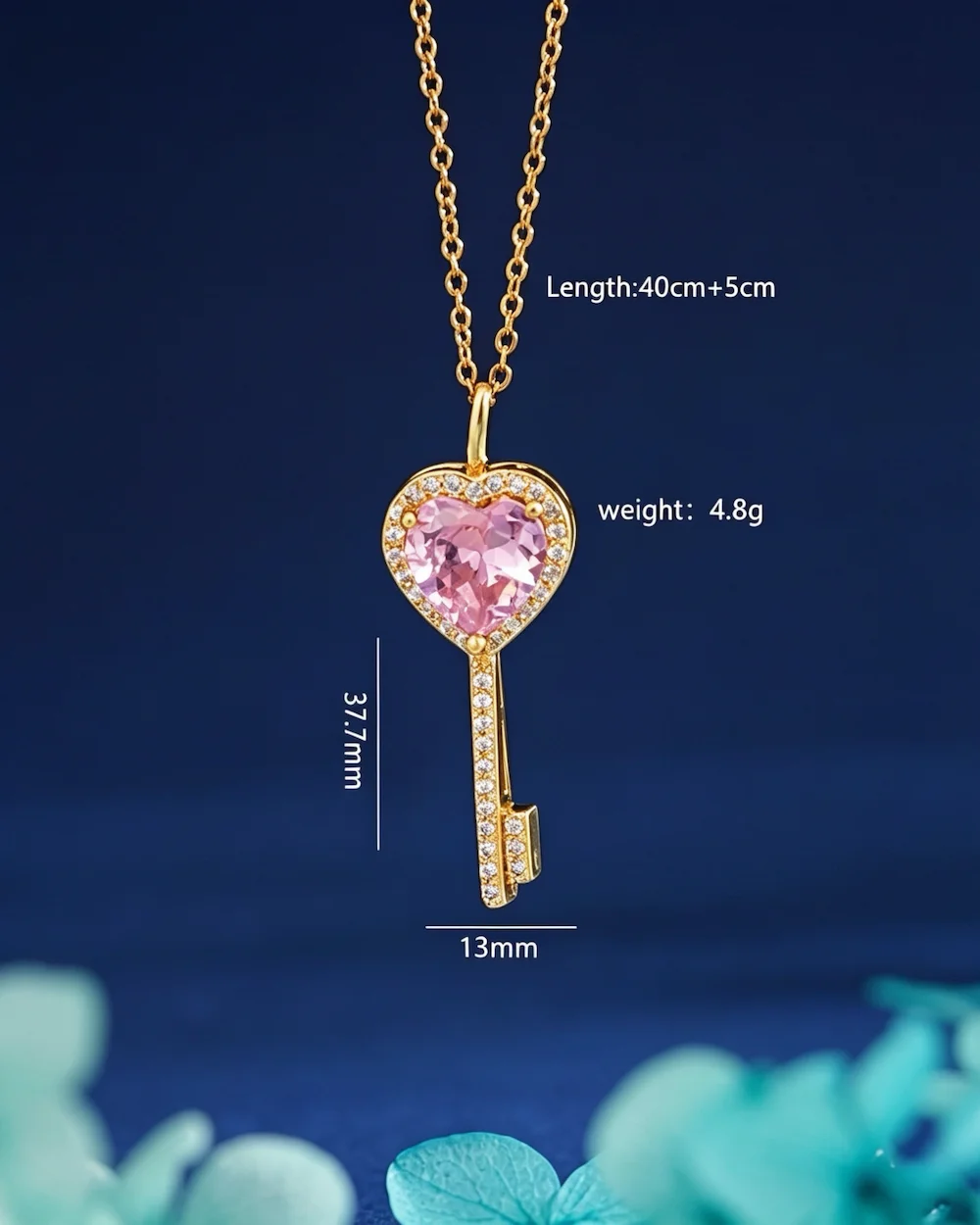 The Secret Heart Solitaire Copper and Zircon Pendant Necklace in Pink Gold